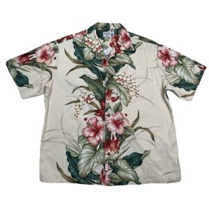 Iolani Hawaiian Aloha Button Up Shirt Hibiscus Floral Made In Hawaii Men's XL